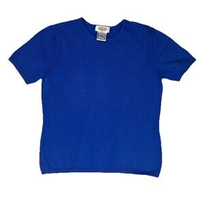 VTG Talbots Women's Blue Short Sleeve Sweater Preppy Old Money Academia Size S